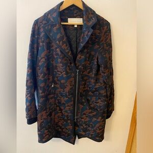 Veronica Beard Brown Teal Jacquard Parka Camo Multicolor